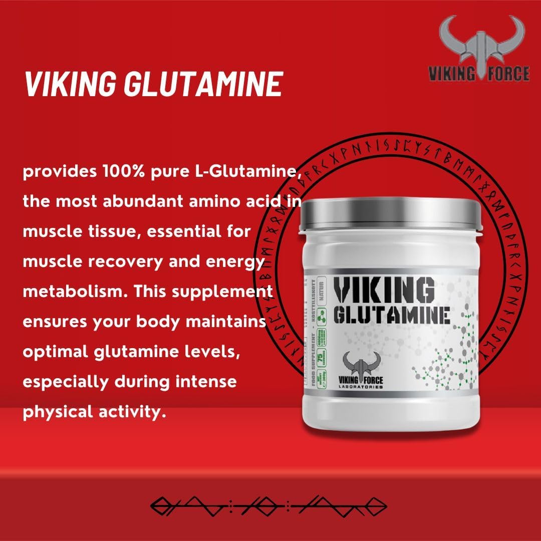 پودر ال-گلوتامین VIKING FORCE، 300 گرم، 70 وعده، طعم طعم طبیعی