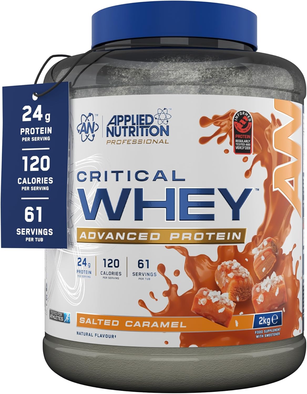پودر پروتئین وی Applied Nutrition مدل Critical Whey، 2 کیلوگرم، 67 وعده، طعم کارامل نمکی