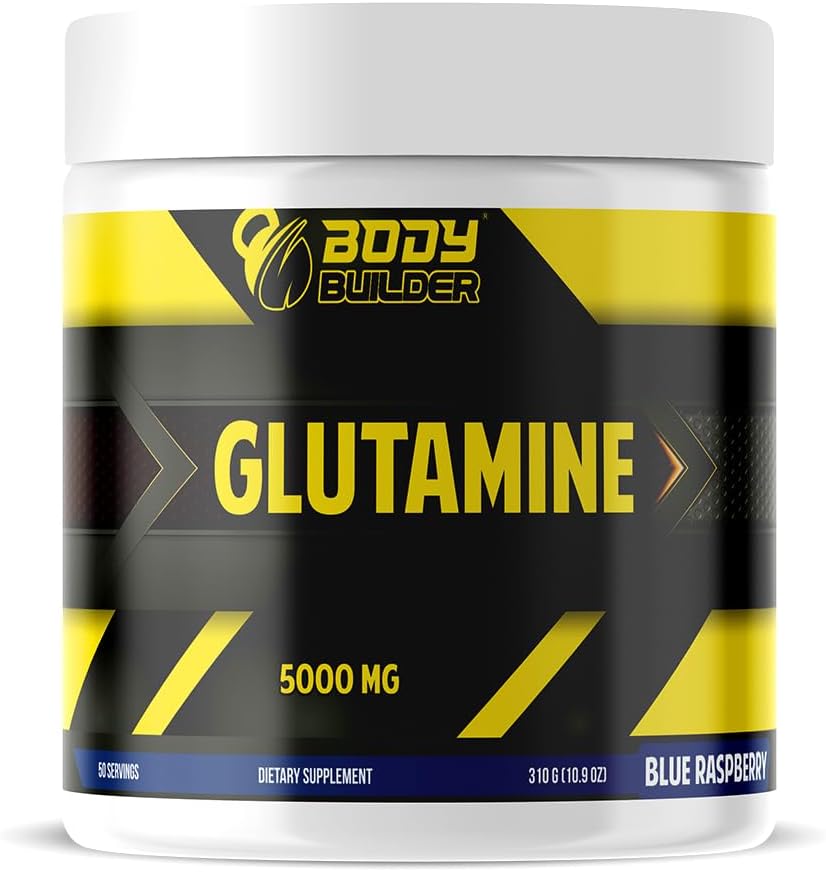 پودر ال-گلوتامین Body Builder مدل Glutamine 5000، 5000 میلی‌گرم، 50 وعده، طعم تمشک آبی