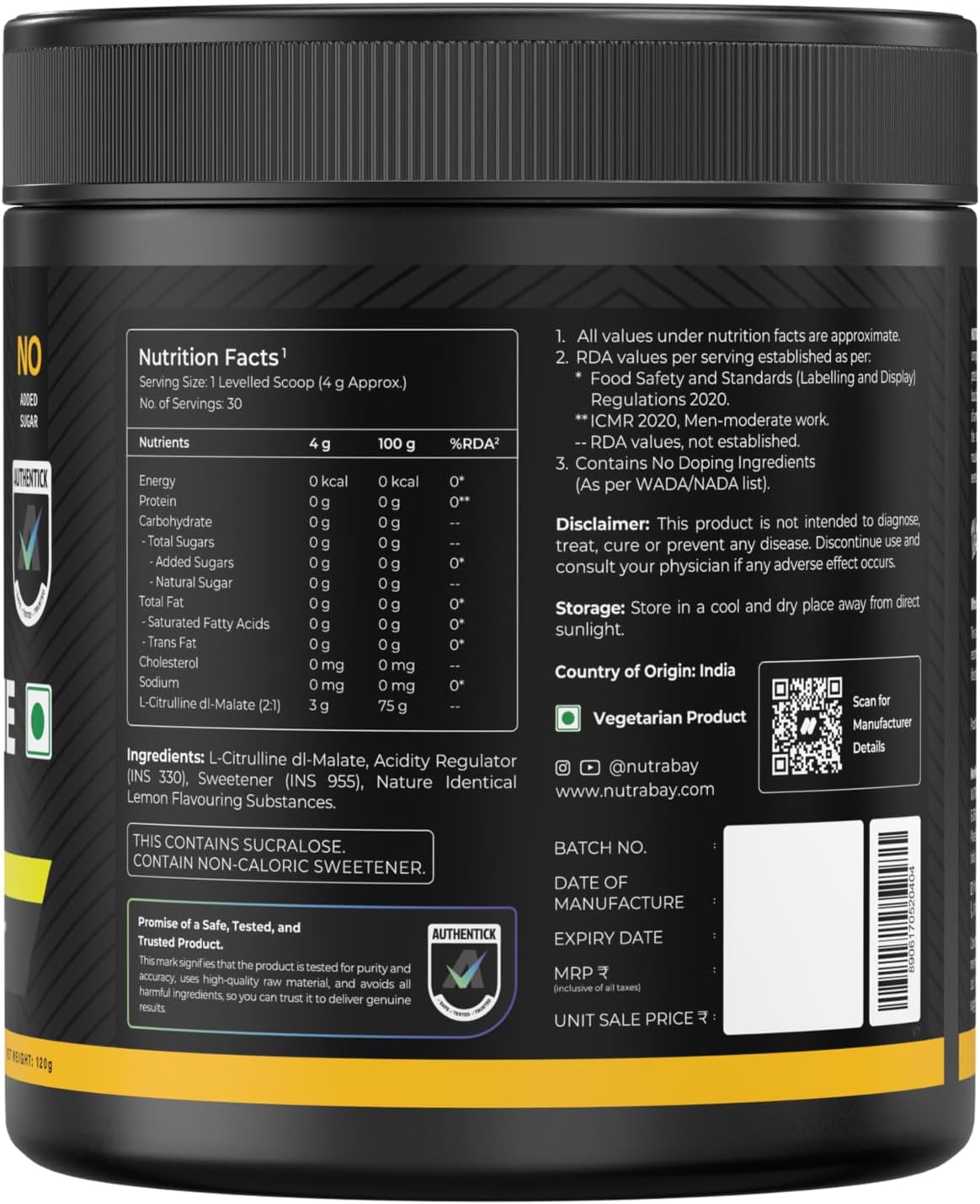 پودر پری‌ورک‌اوت Nutrabay، 120 گرم، طعم لیمو
