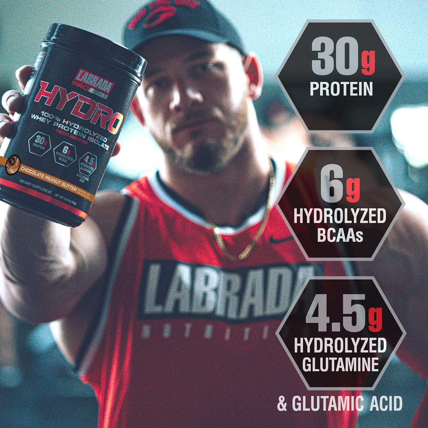 پودر پروتئین وی Labrada مدل Hydro 100%، 4 پوند، 45 وعده، طعم کره بادام‌زمینی