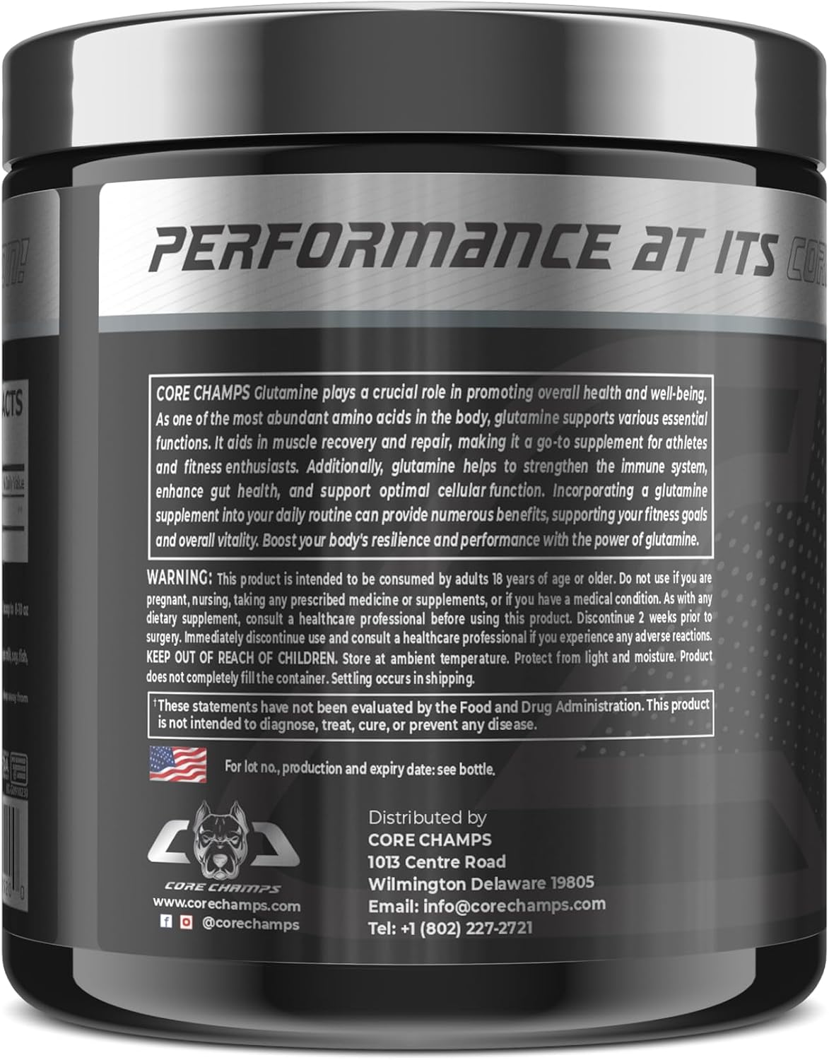 پودر ال-گلوتامین Core Champs مدل Glutamine 5000، 5000 میلی‌گرم، 60 وعده