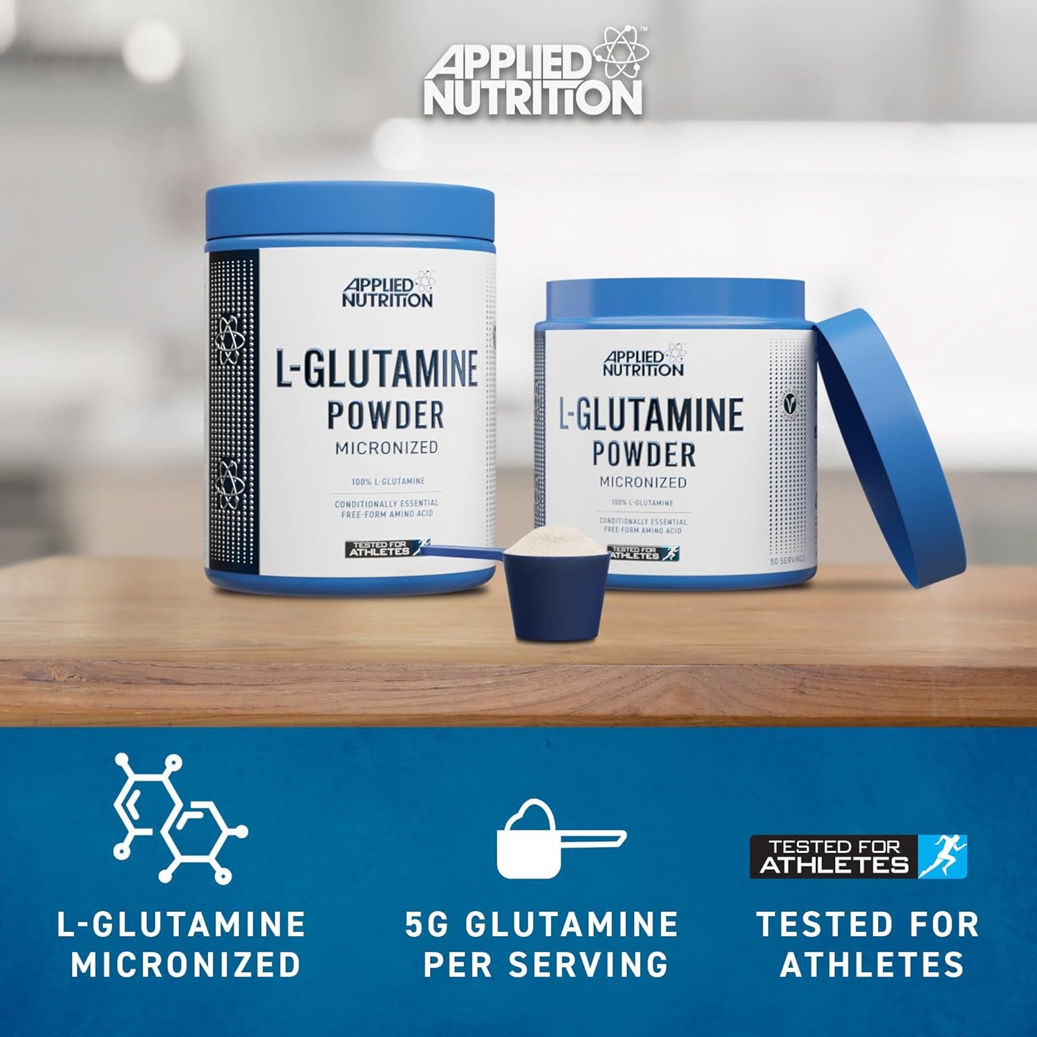 پودر ال-گلوتامین Applied Nutrition، 250 گرم، 50 وعده، بدون طعم