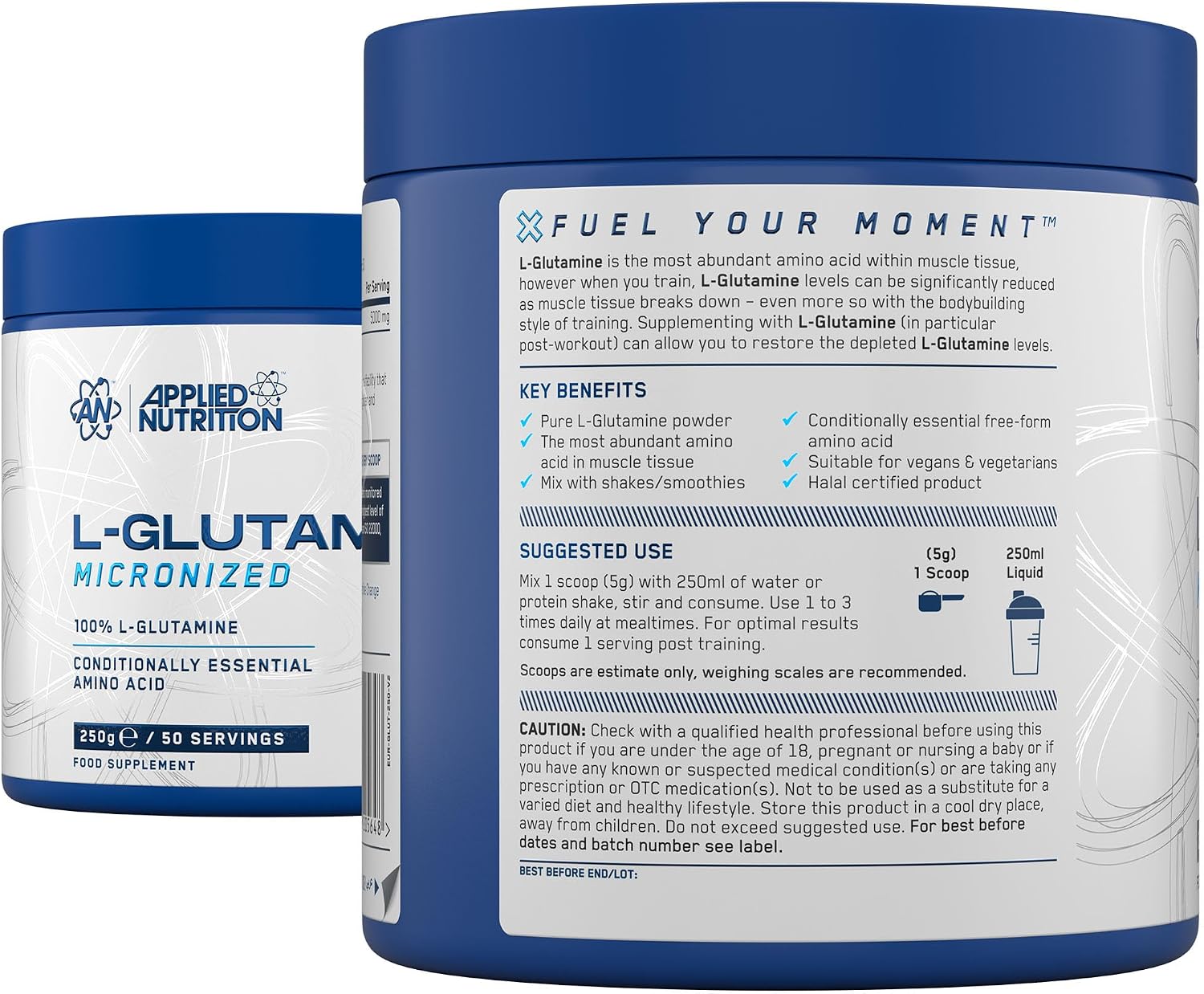 پودر ال-گلوتامین Applied Nutrition، 250 گرم، 50 وعده، بدون طعم