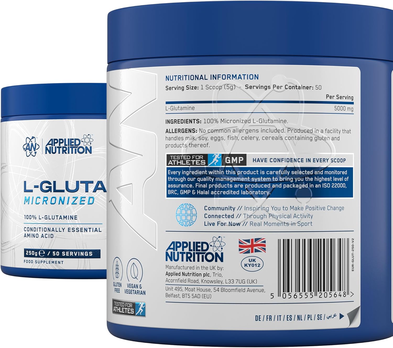 پودر ال-گلوتامین Applied Nutrition، 250 گرم، 50 وعده، بدون طعم