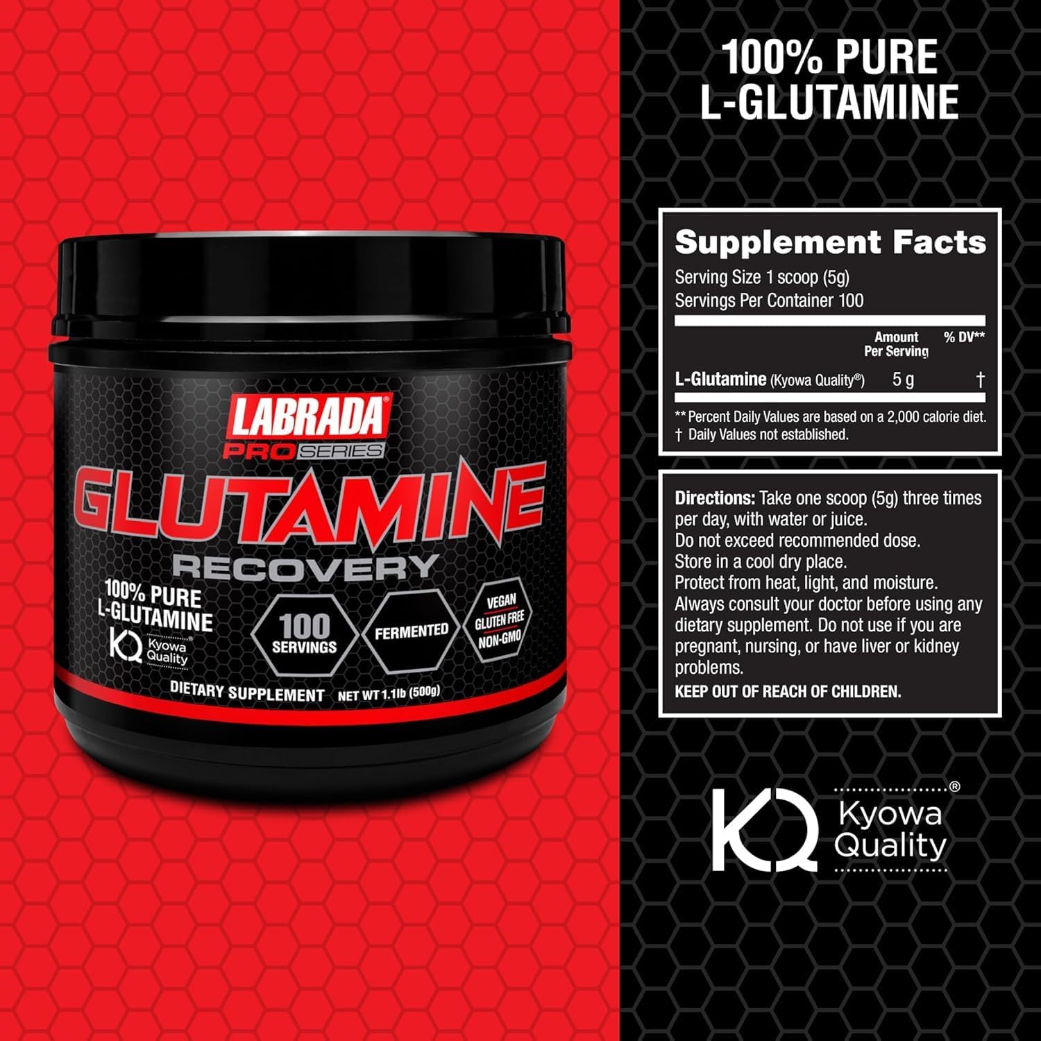 پودر ال-گلوتامین Labrada، 500 گرم، 100 وعده