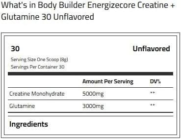 پودر کراتین و گلوتامین Body Builder، 5 گرم، 30 وعده، بدون طعم