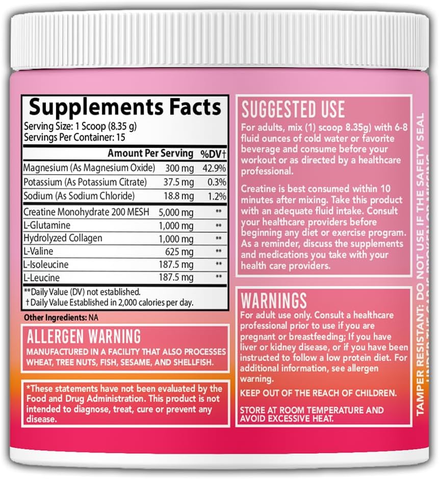 پودر کراتین و گلوتامین Angry Supplements، 125 گرم، بدون طعم