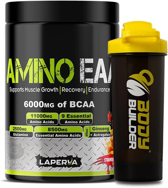پودر آمینو اسید و گلوتامین laperva مدل Amino EAA، 390 گرم، طعم توت‌فرنگی و انبه