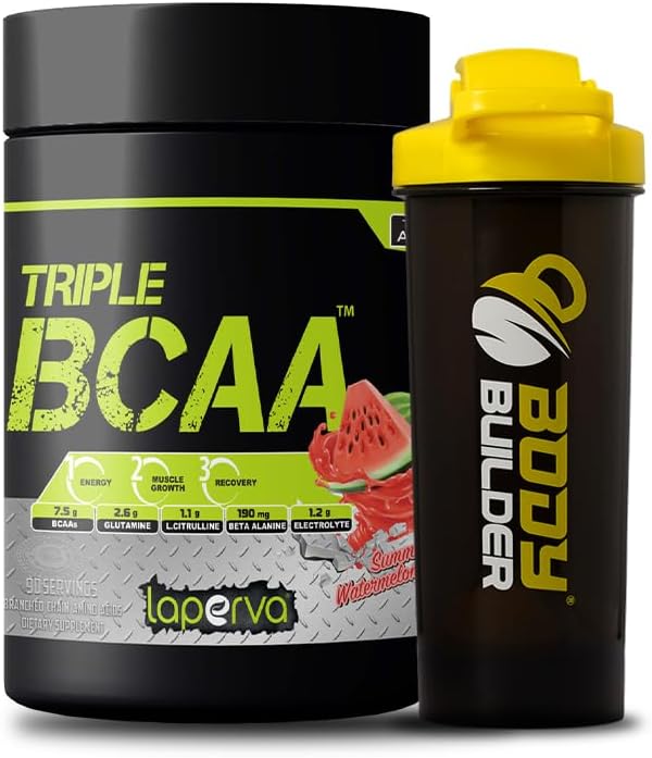 پودر آمینو اسید و گلوتامین laperva مدل Triple BCAA، 1.43 کیلوگرم، 90 وعده، طعم هندوانه تابستانی