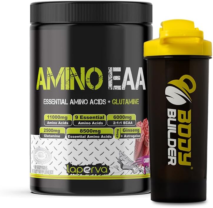 پودر آمینو اسید و گلوتامین laperva مدل Amino EAA، 390 گرم، طعم آبنبات میوه‌ای