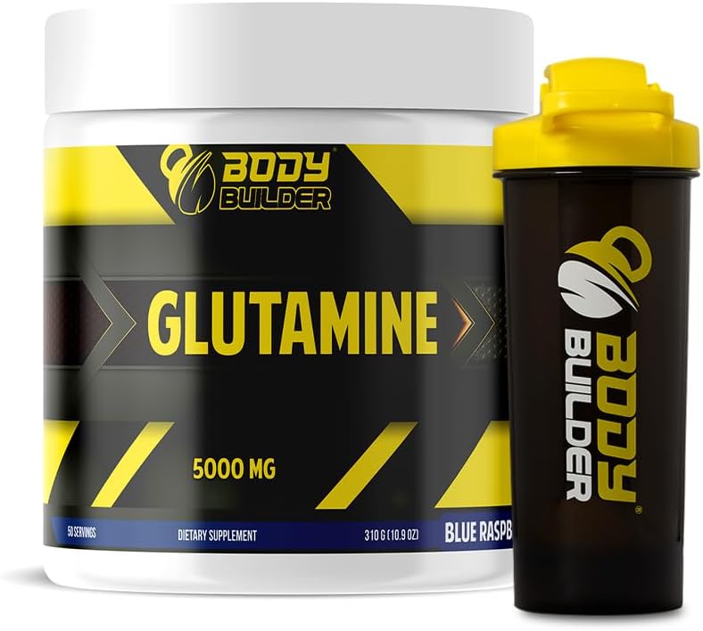 پودر ال-گلوتامین Body Builder مدل Glutamine 5000، 5000 میلی‌گرم، 50 وعده، طعم تمشک آبی