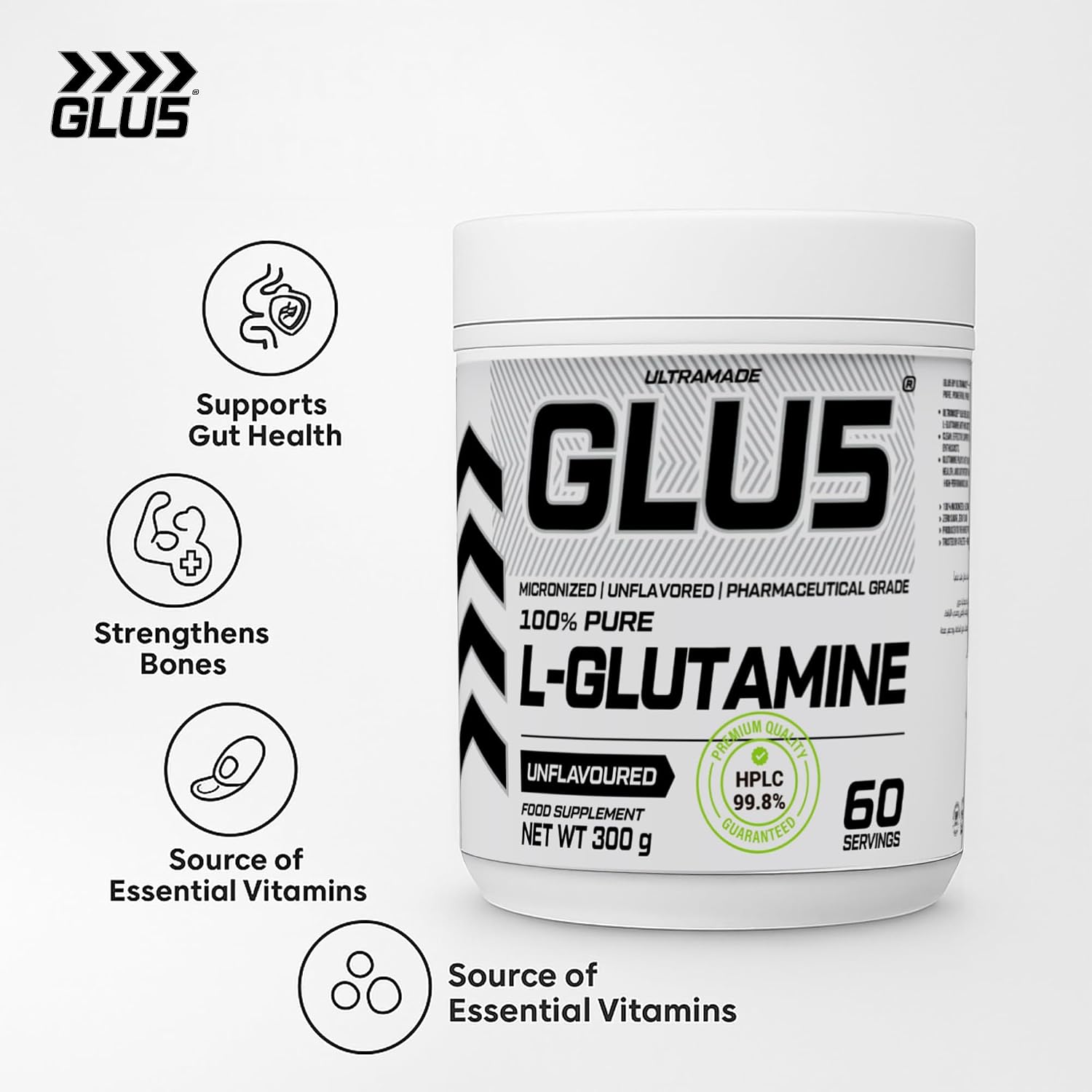 پودر مکمل سلامت گوارش C5 مدل GLU5، 300 گرم، 60 وعده، بدون طعم