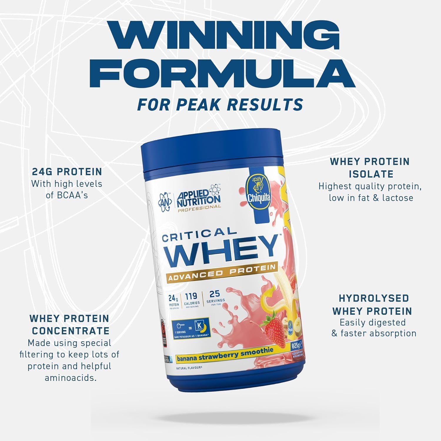 پودر پروتئین وی Applied Nutrition مدل Critical Whey، 825 گرم، 25 وعده، طعم وانیل