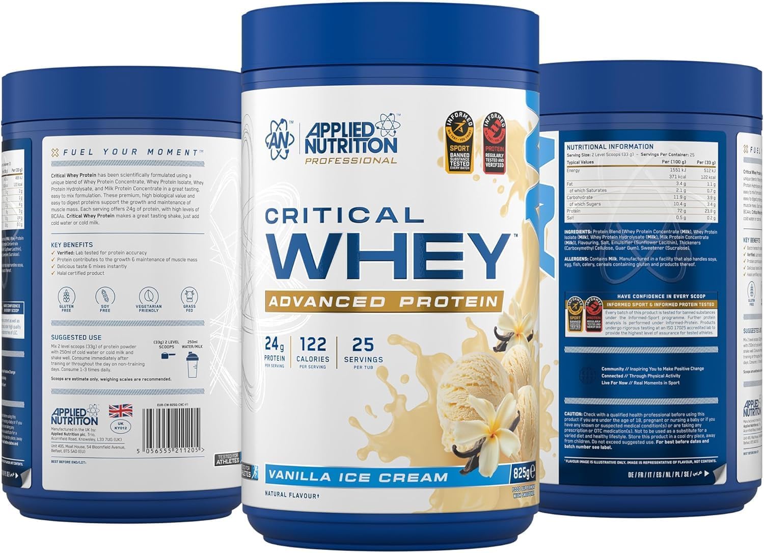 پودر پروتئین وی Applied Nutrition مدل Critical Whey، 825 گرم، 25 وعده، طعم وانیل