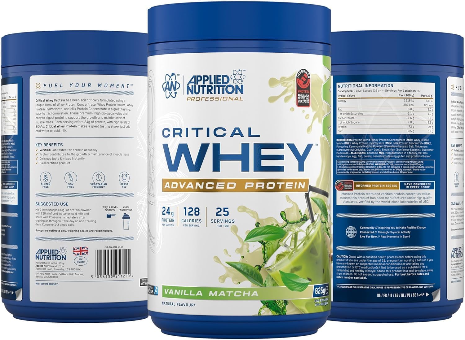 پودر پروتئین وی Applied Nutrition مدل Critical Whey، 825 گرم، 25 وعده، طعم وانیل ماچا