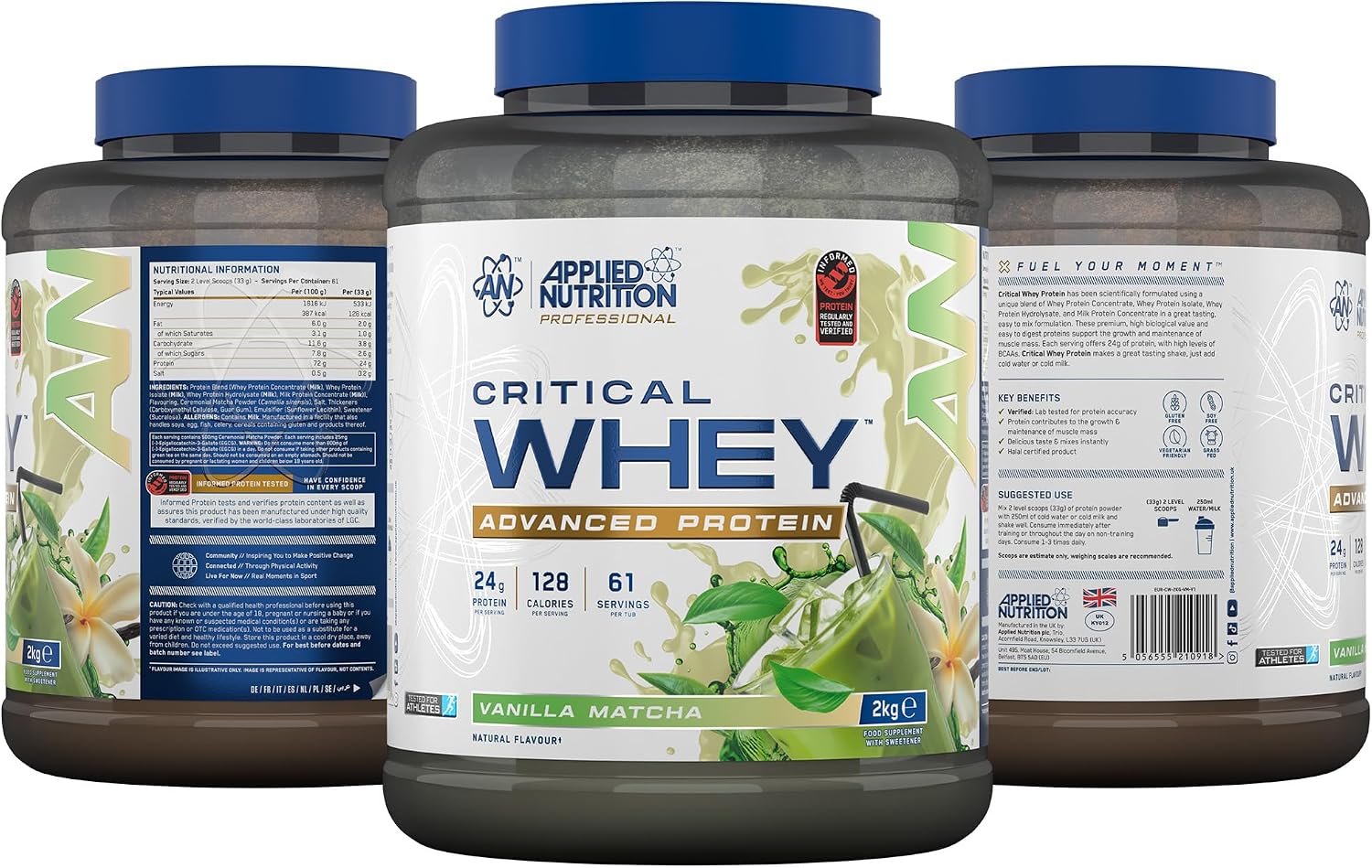 پودر پروتئین وی Applied Nutrition مدل Critical Whey، 2 کیلوگرم، 61 وعده، طعم وانیل ماچا
