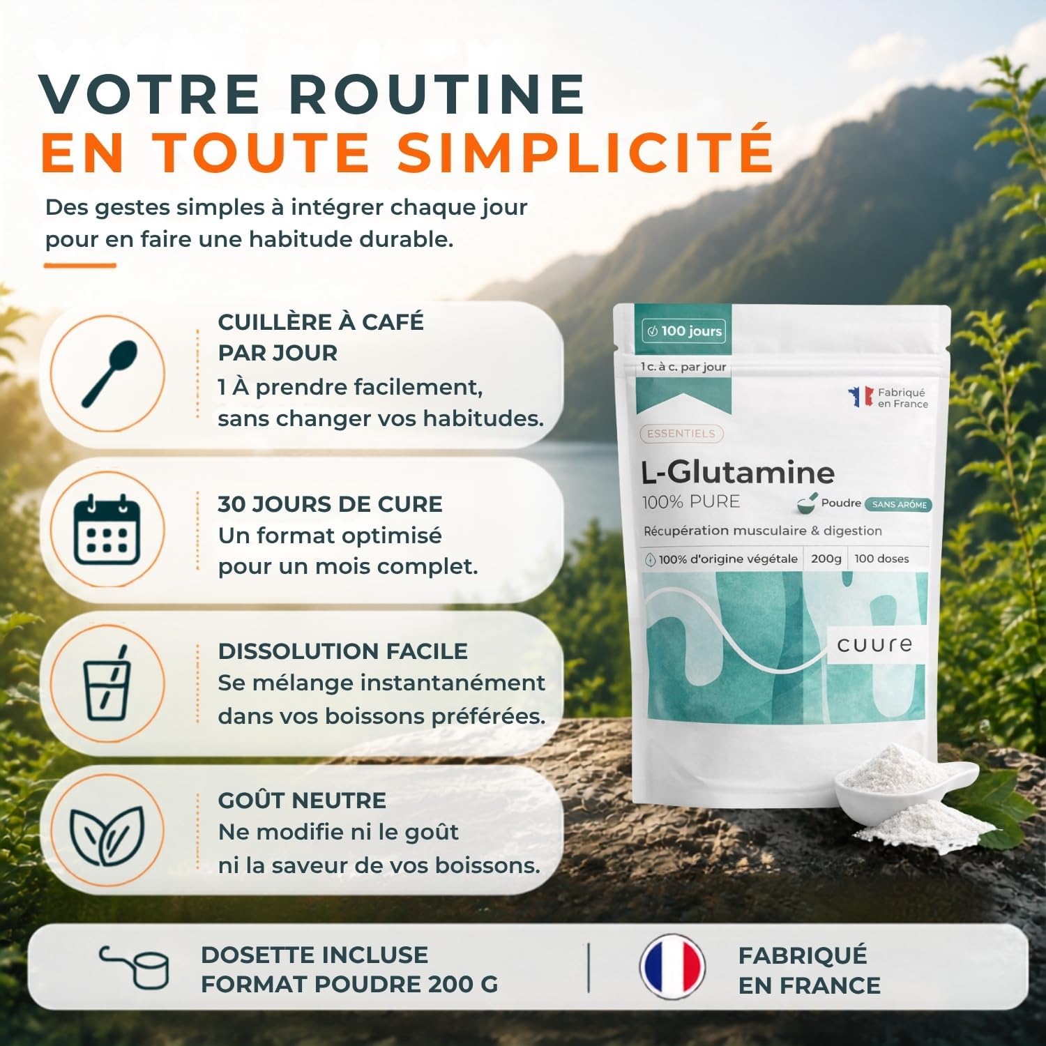پودر ال-گلوتامین Cuure، 200 گرم