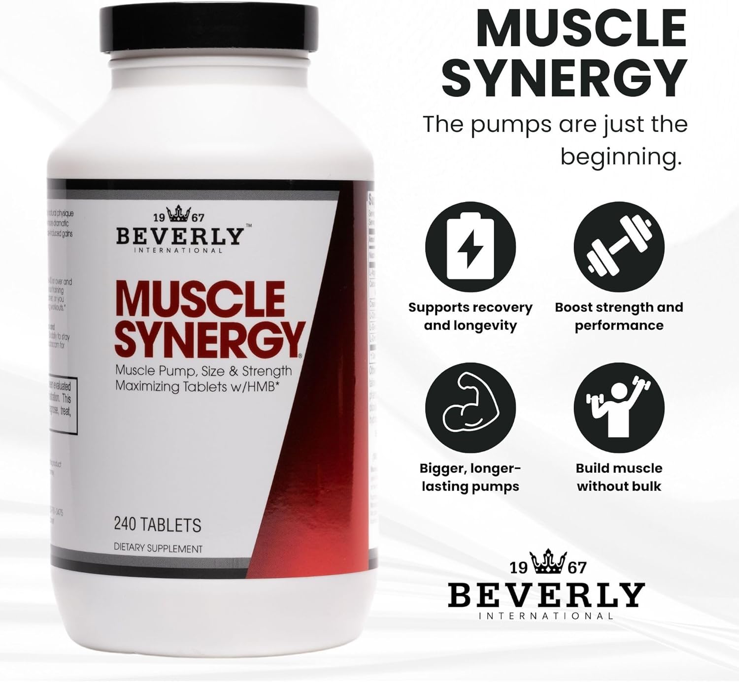 پودر کراتین و HMB Beverly International مدل Muscle Synergy، 15 وعده، 240 قرص