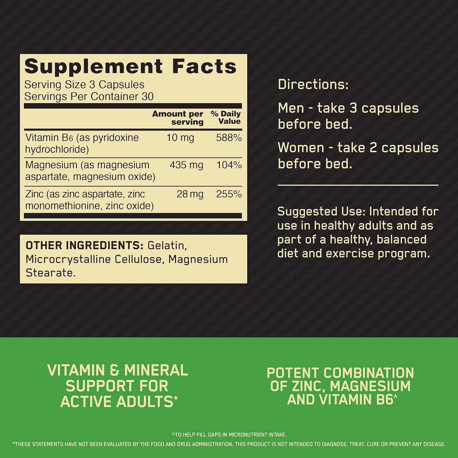 مکمل ZMA زینک و منیزیم Optimum Nutrition، 90 کپسول
