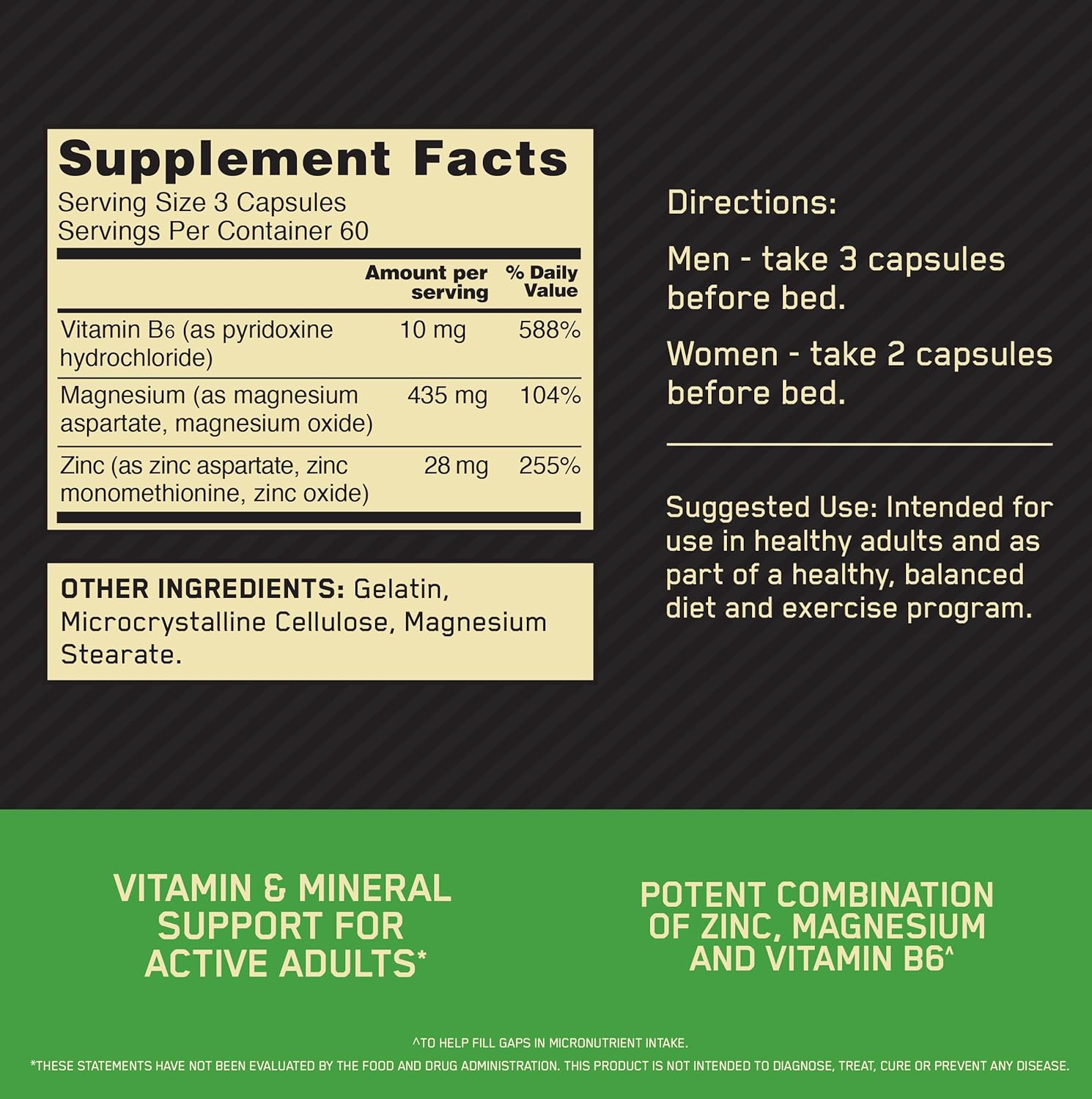 مکمل ZMA زینک و منیزیم Optimum Nutrition، 180 کپسول