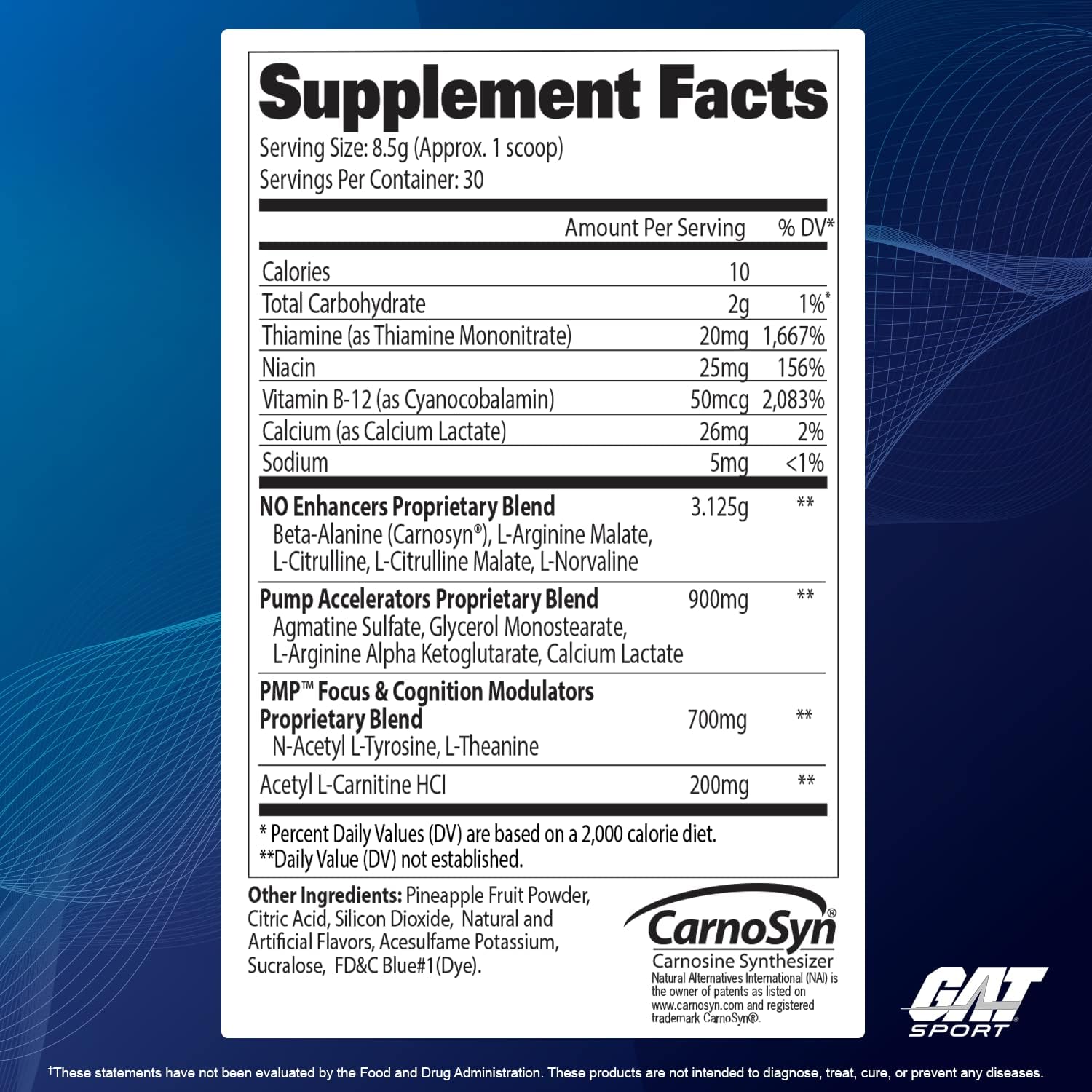 پودر پری‌ورک‌اوت GAT SPORT مدل PMP، 9 اونس، طعم تمشک آبی