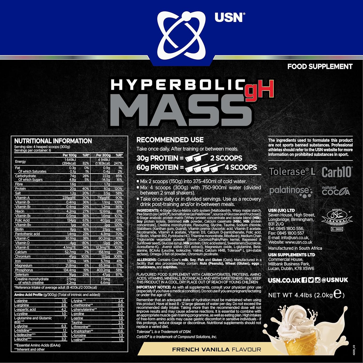 پودر گینر USN مدل Hyperbolic Mass، 2 کیلوگرم، طعم وانیل