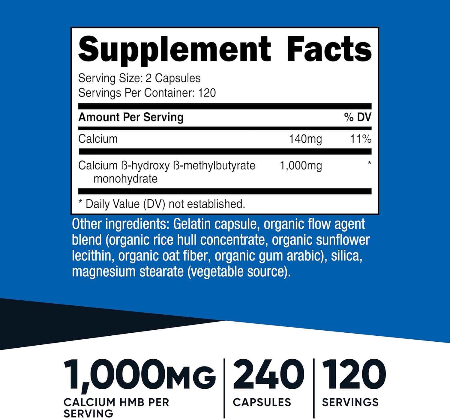 کپسول HMB Nutricost، 120 وعده، 240 کپسول