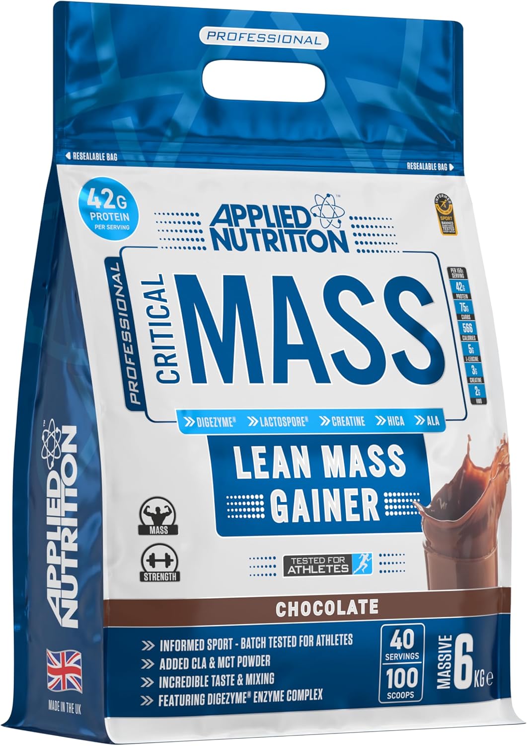 پودر گینر Applied Nutrition مدل Critical Mass، 6 کیلوگرم، طعم شکلات