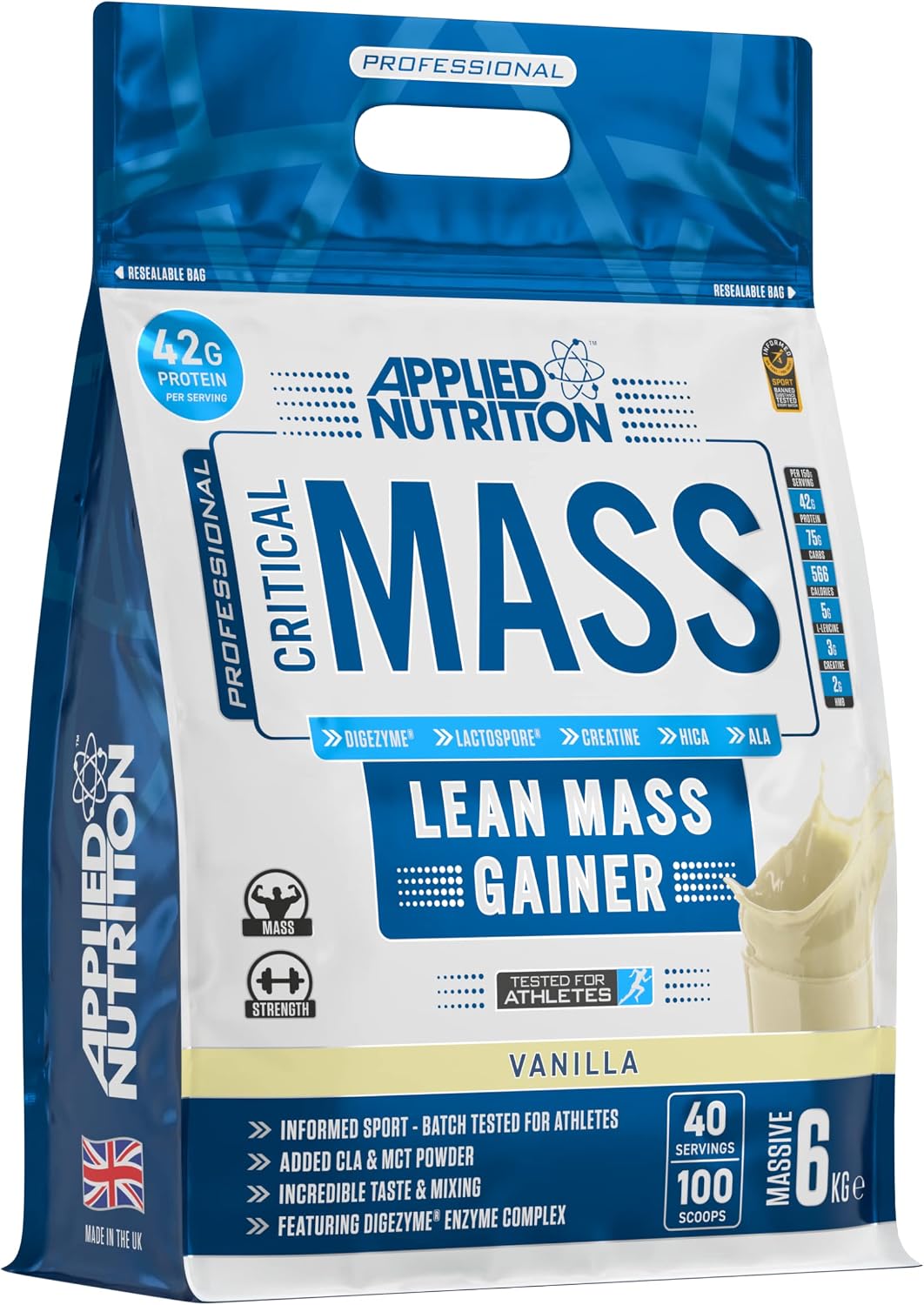 پودر گینر Applied Nutrition مدل Critical Mass، 6 کیلوگرم، طعم وانیل