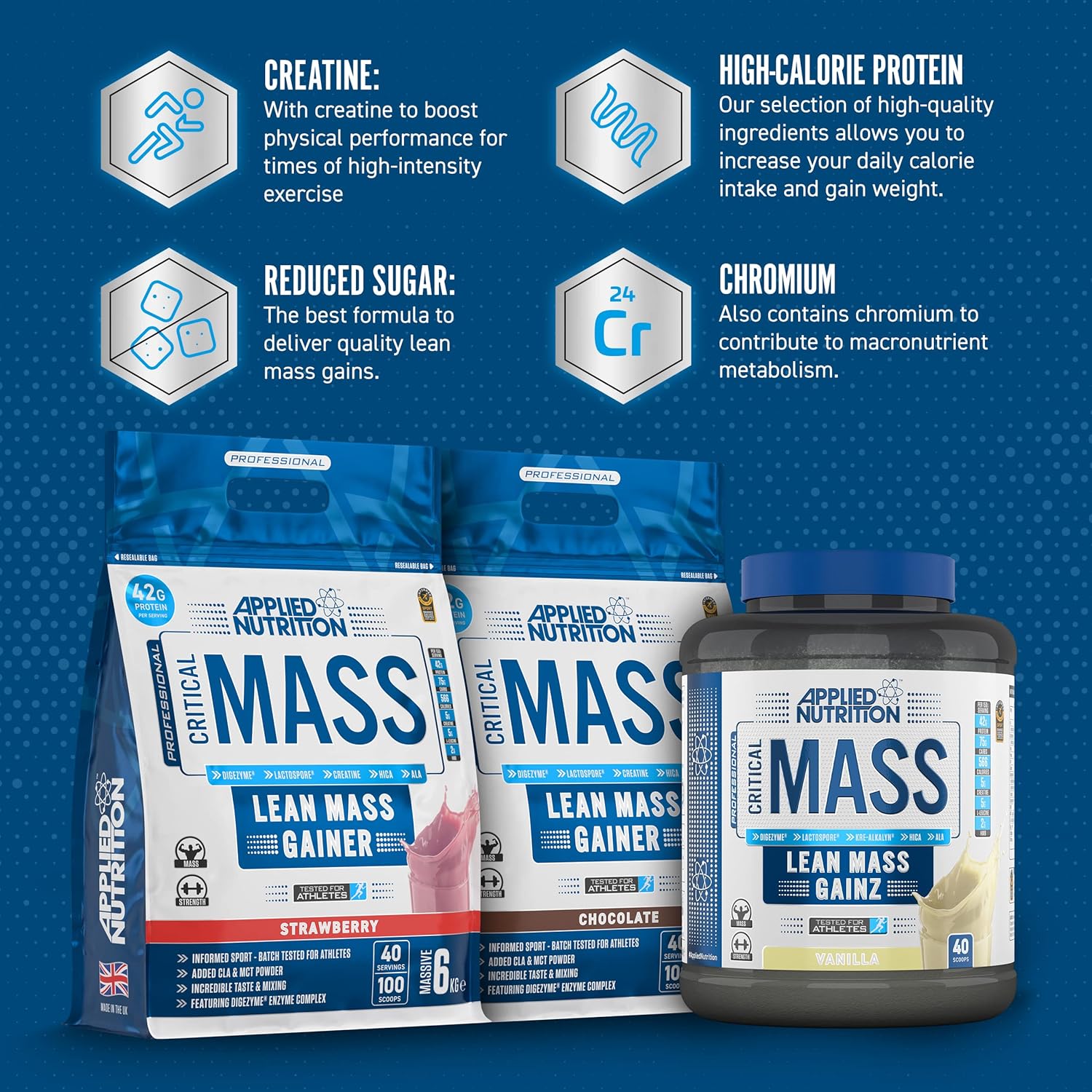 پودر گینر Applied Nutrition مدل Critical Lean Mass Gainz، 2.4 کیلوگرم، طعم وانیل