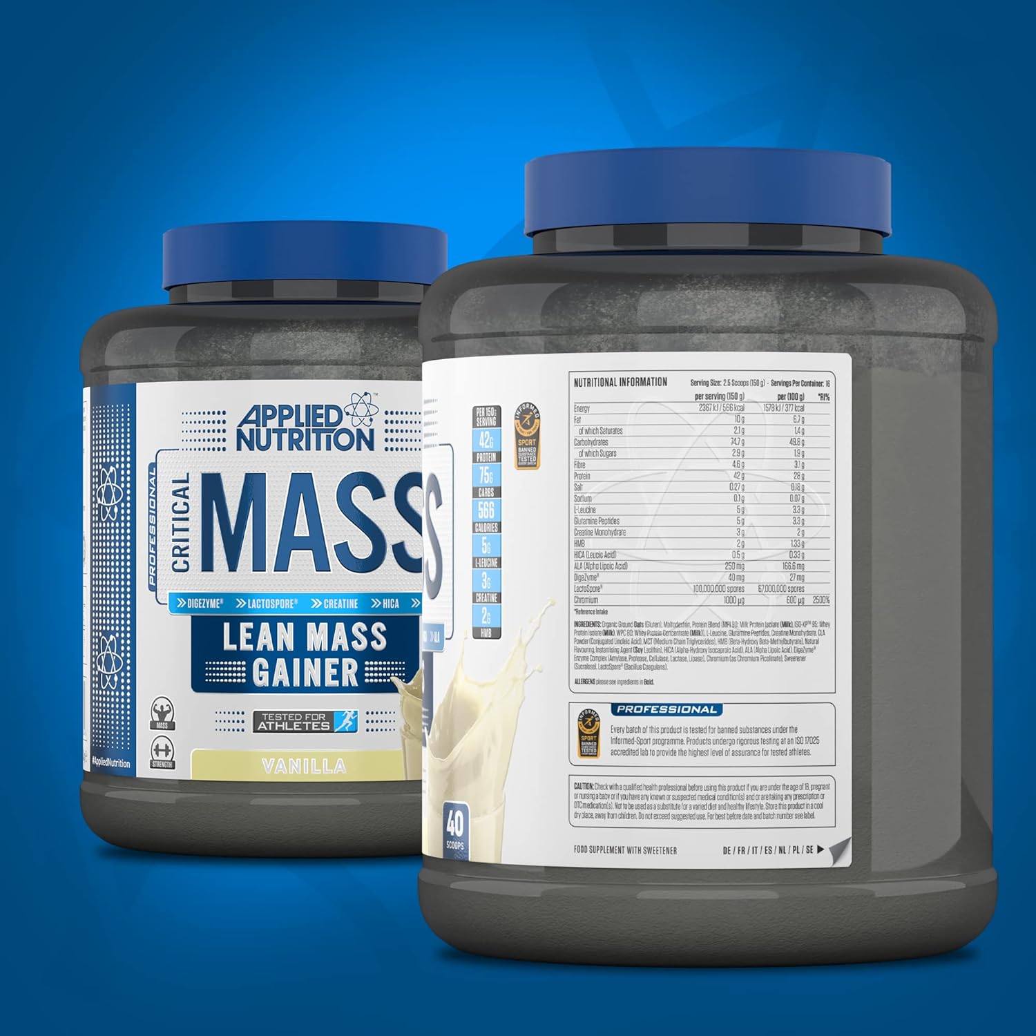 پودر گینر Applied Nutrition مدل Critical Lean Mass Gainz، 2.4 کیلوگرم، طعم وانیل
