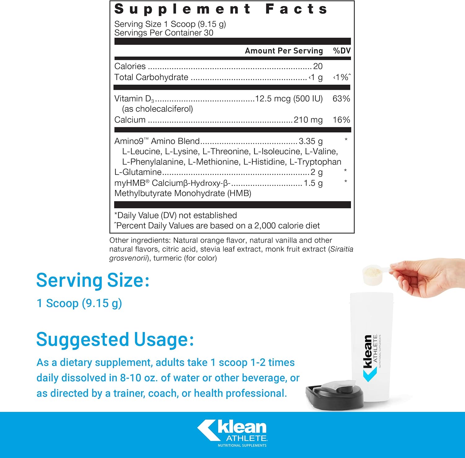 مکمل BCAA و HMB Klean Athlete مدل Klean Essential Aminos +HMB، 9.7 اونس