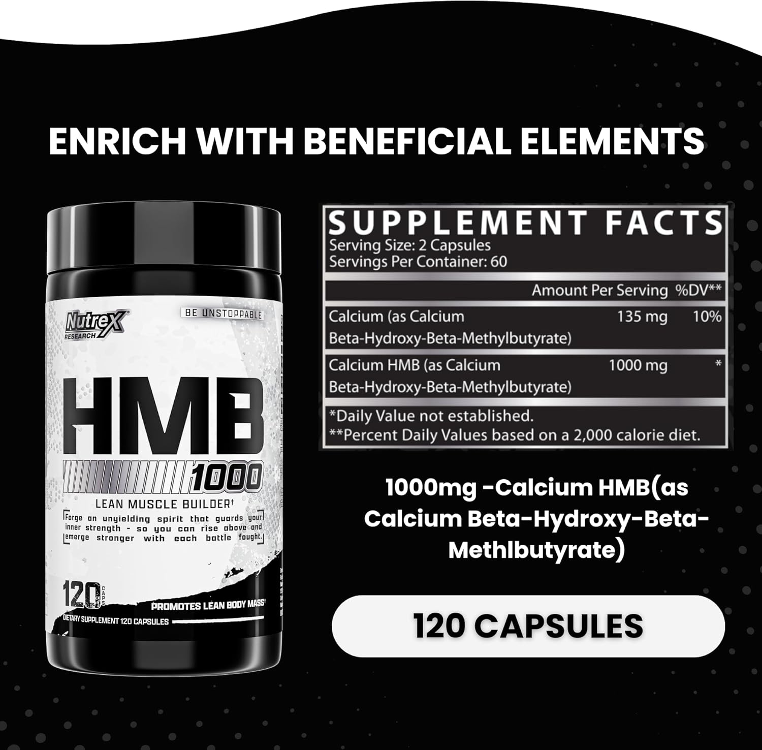 کپسول HMB Nutrex Research مدل HMB 1000، 1000 میلی‌گرم HMB، 120 کپسول