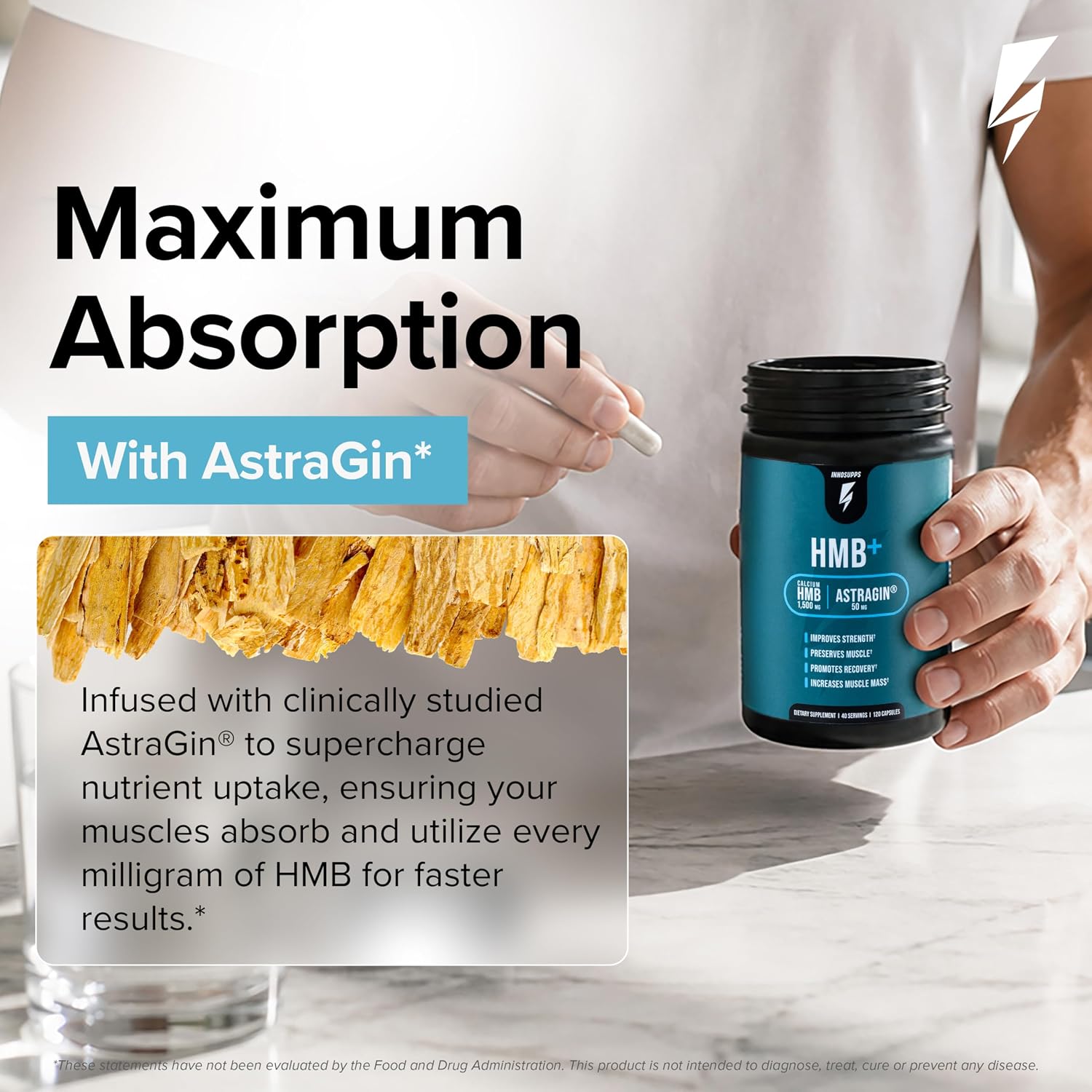 کپسول HMB InnoSupps مدل HMB+، 1500 میلی‌گرم HMB، 150 کپسول
