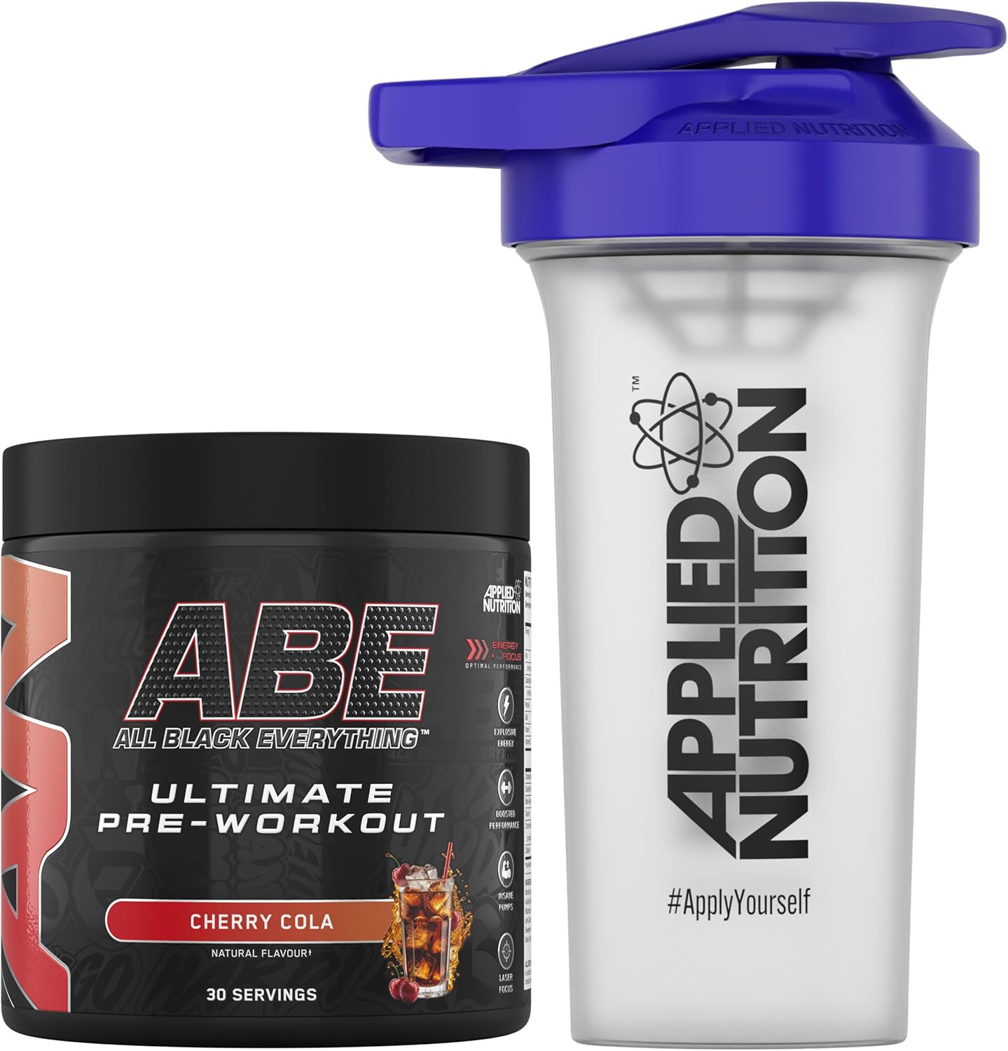 پودر پری‌ورک‌اوت Applied Nutrition مدل ABE، 315 گرم، همراه شیکر 700 میلی‌لیتری، طعم کولا