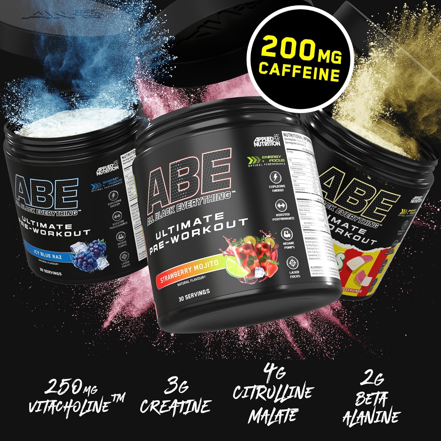 پودر پری‌ورک‌اوت Applied Nutrition مدل ABE، 315 گرم، همراه شیکر 700 میلی‌لیتری، طعم کولا