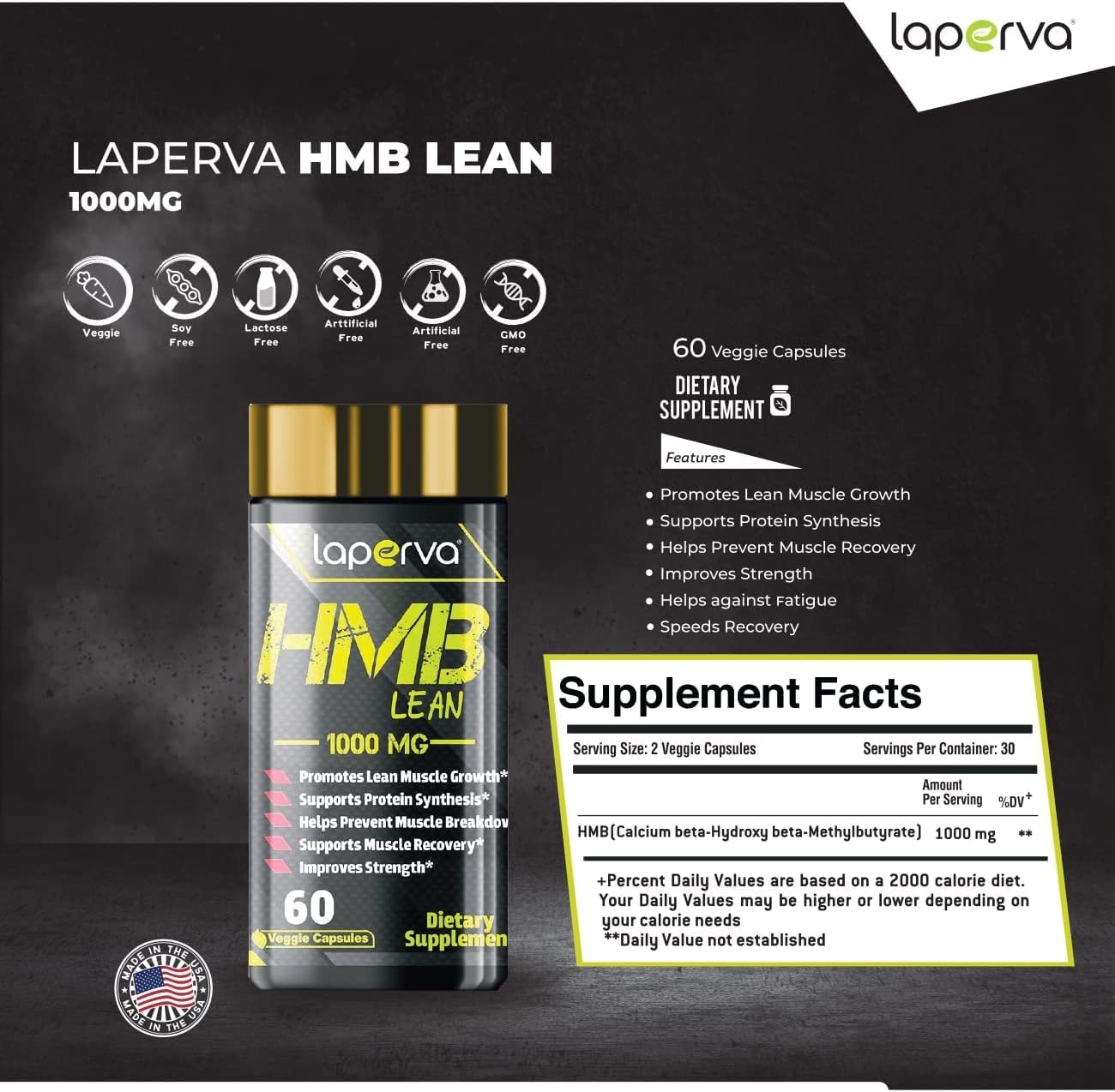 کپسول HMB Laperva مدل Lean HMB، 1000 میلی‌گرم HMB، 60 کپسول