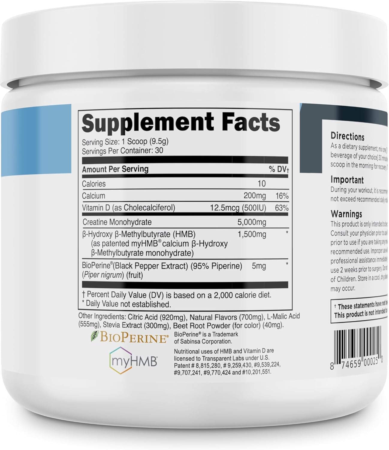 پودر کراتین و HMB Transparent Labs مدل Creatine HMB، 30 وعده، طعم توت‌فرنگی