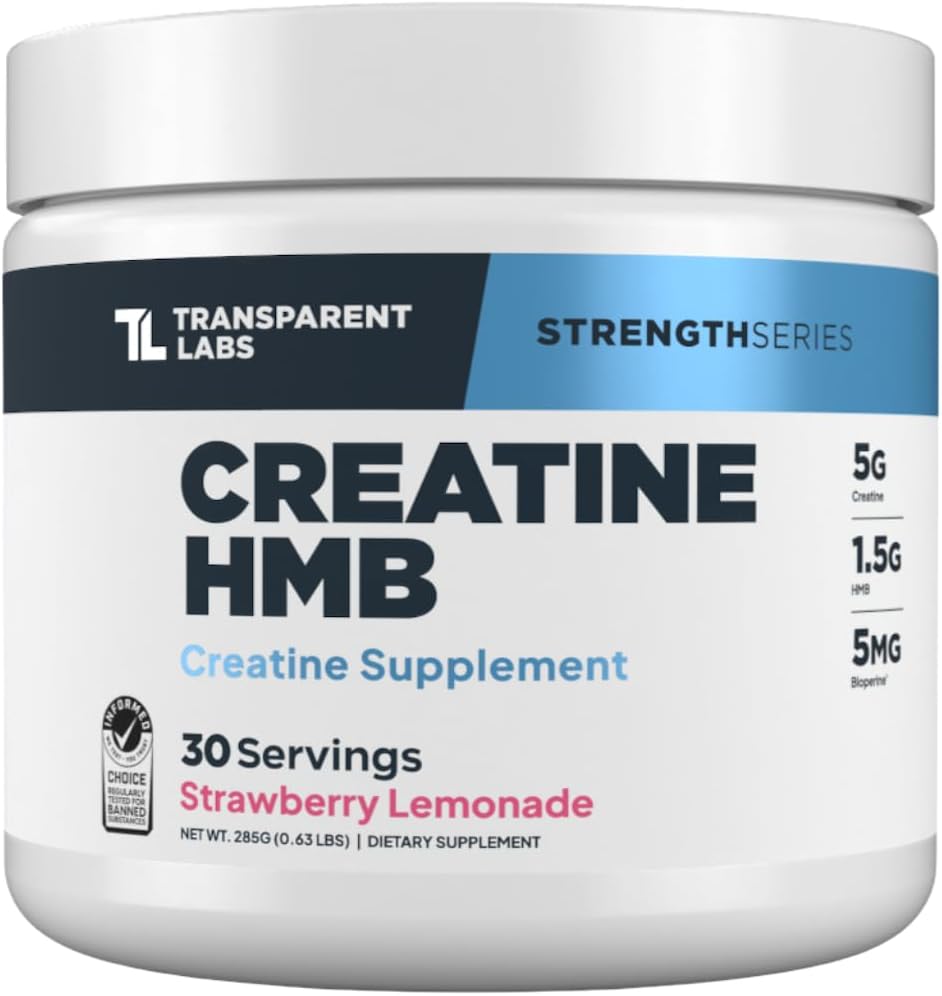 پودر کراتین و HMB Transparent Labs مدل Creatine HMB، 30 وعده، طعم توت‌فرنگی