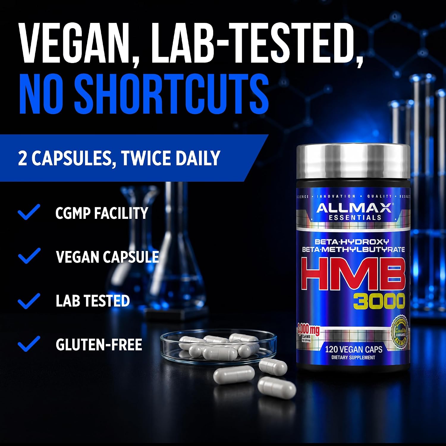 کپسول HMB ALLMAX مدل HMB 3000، 30 وعده، 120 کپسول