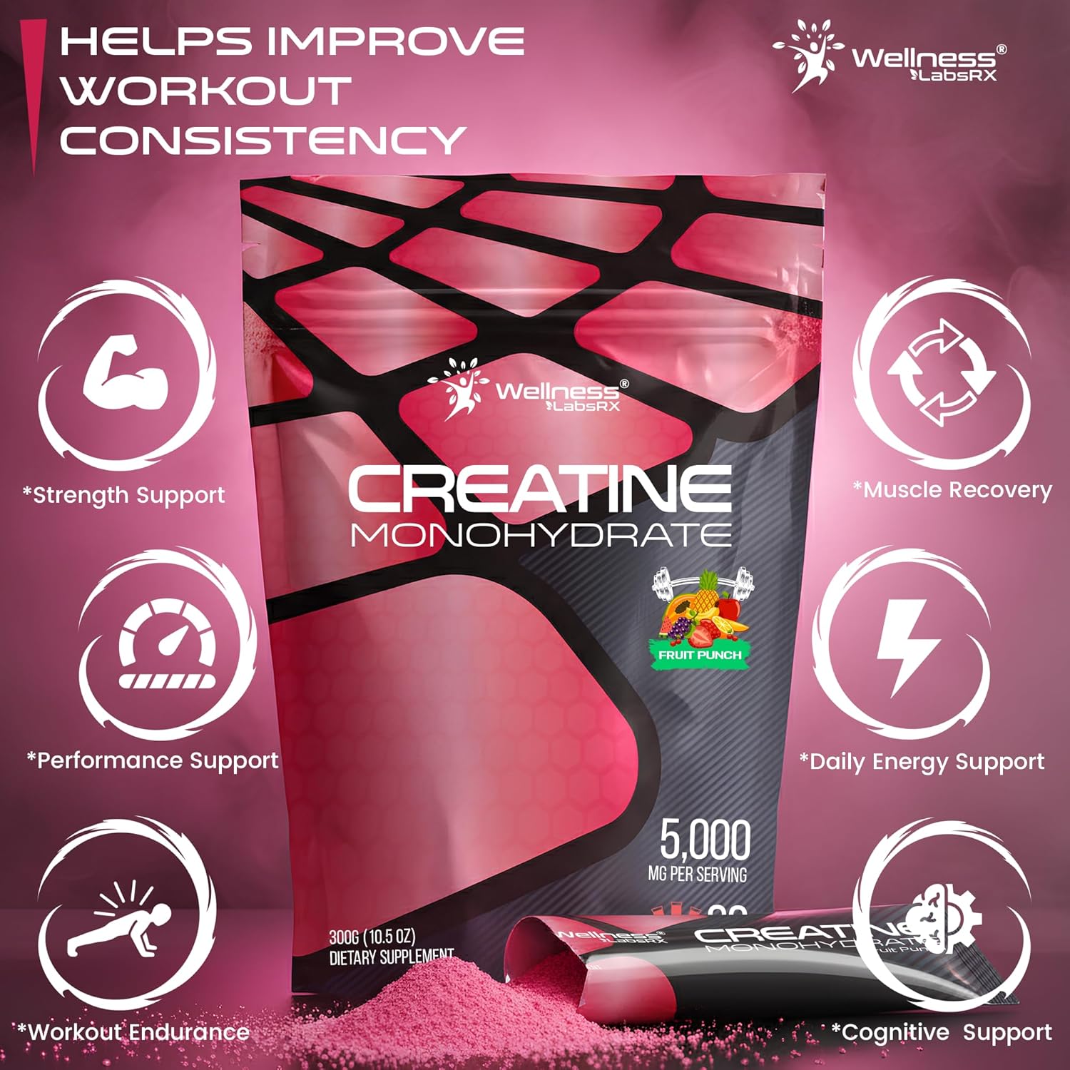 پودر کراتین WELLNESS LABSRX، 1.1 پوند، 100 وعده