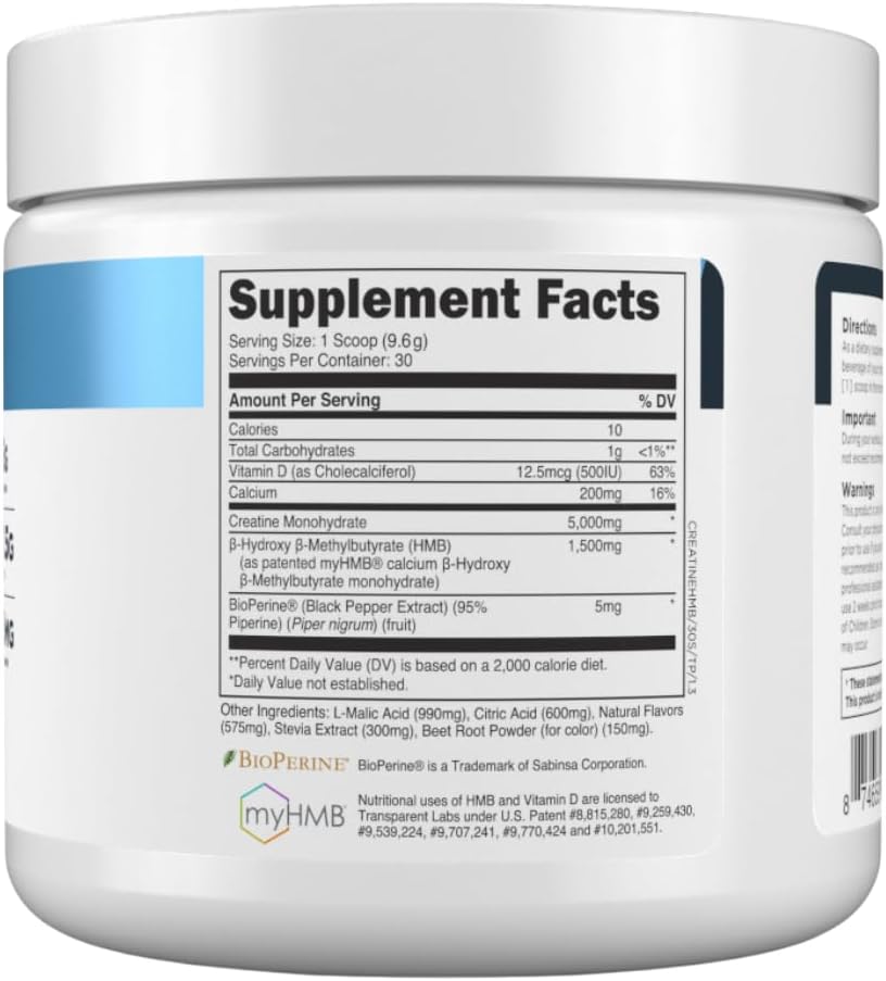 پودر کراتین و HMB Transparent Labs مدل Creatine HMB، 30 وعده