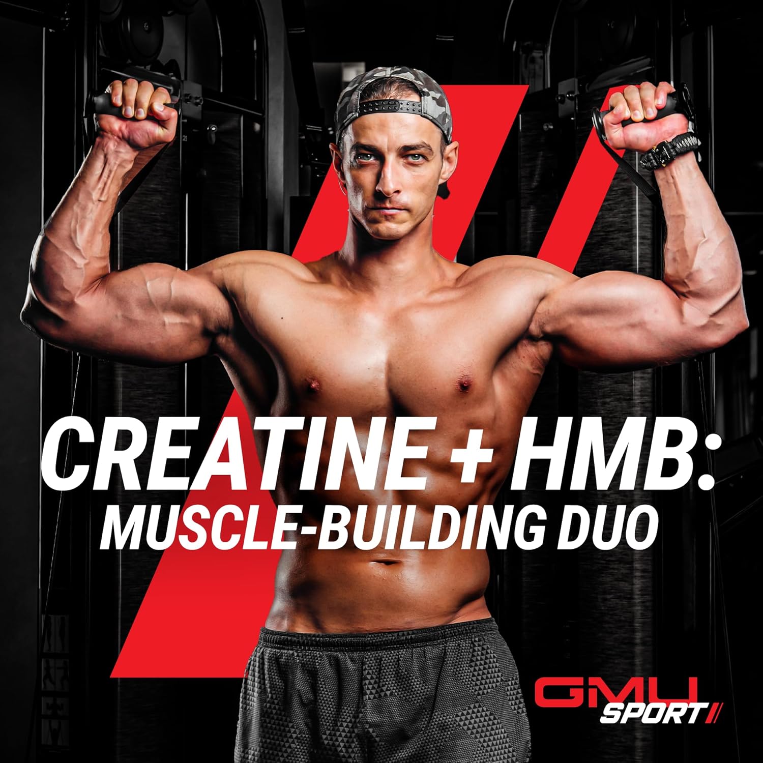 پودر کراتین و HMB GMU SPORT مدل Creatine HMB، 3 گرم HMB، 45 وعده، طعم توت‌فرنگی
