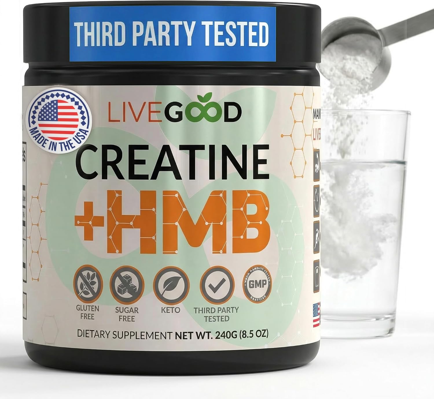 پودر کراتین و HMB LIVEGOOD، 30 وعده، بدون طعم