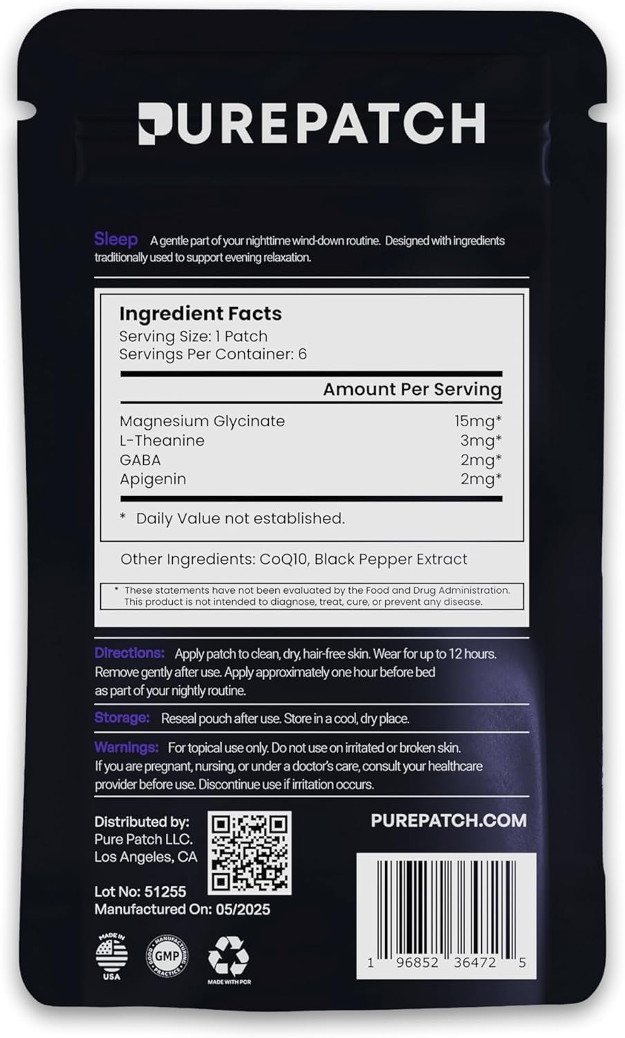پچ مکمل خواب Pure Patch مدل Sleep Topical Nutrition Patch، 30 بسته