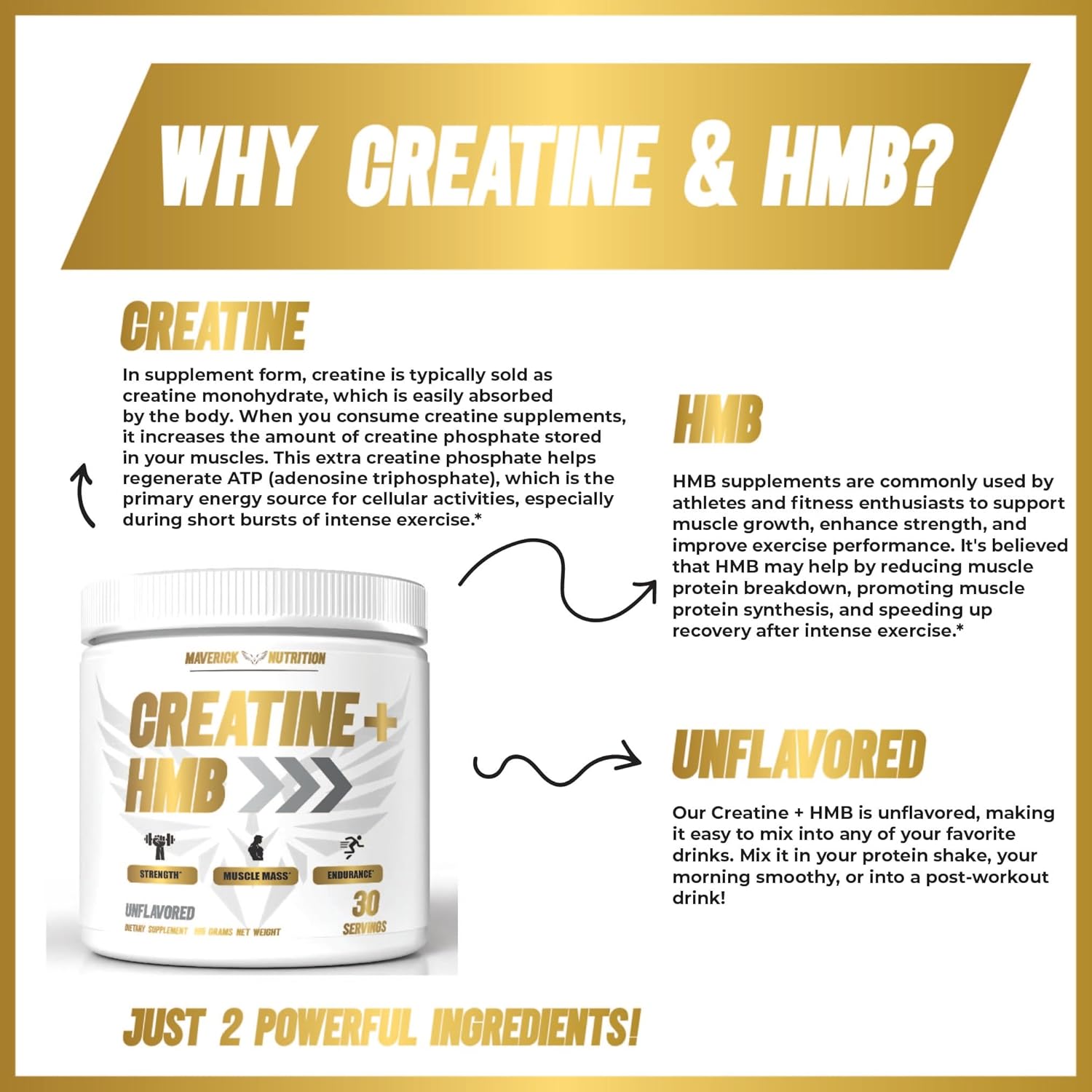 پودر کراتین و HMB Maverick Nutrition مدل Creatine HMB، 30 وعده، بدون طعم