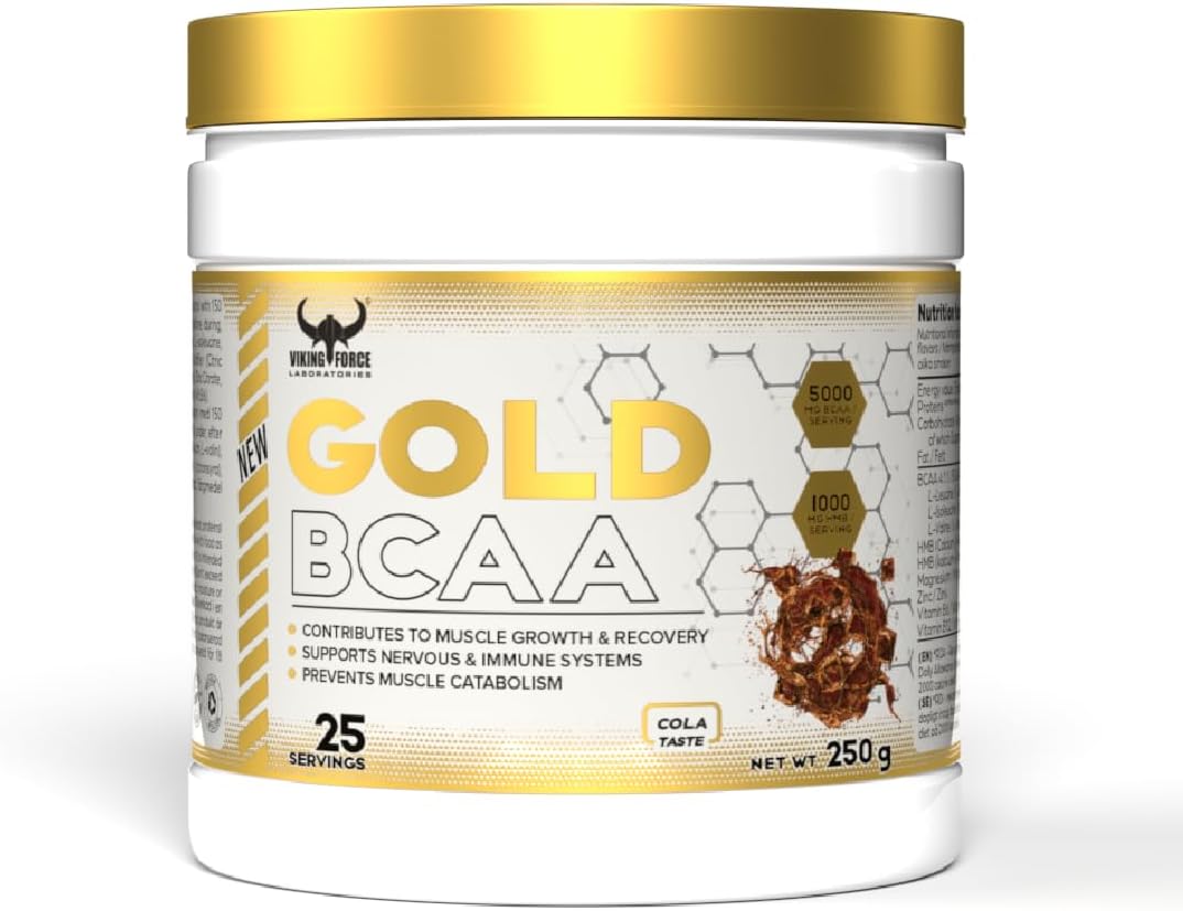 مکمل BCAA و HMB VIKING FORCE مدل GOLD BCAA، 250 گرم، 25 وعده، طعم کولا