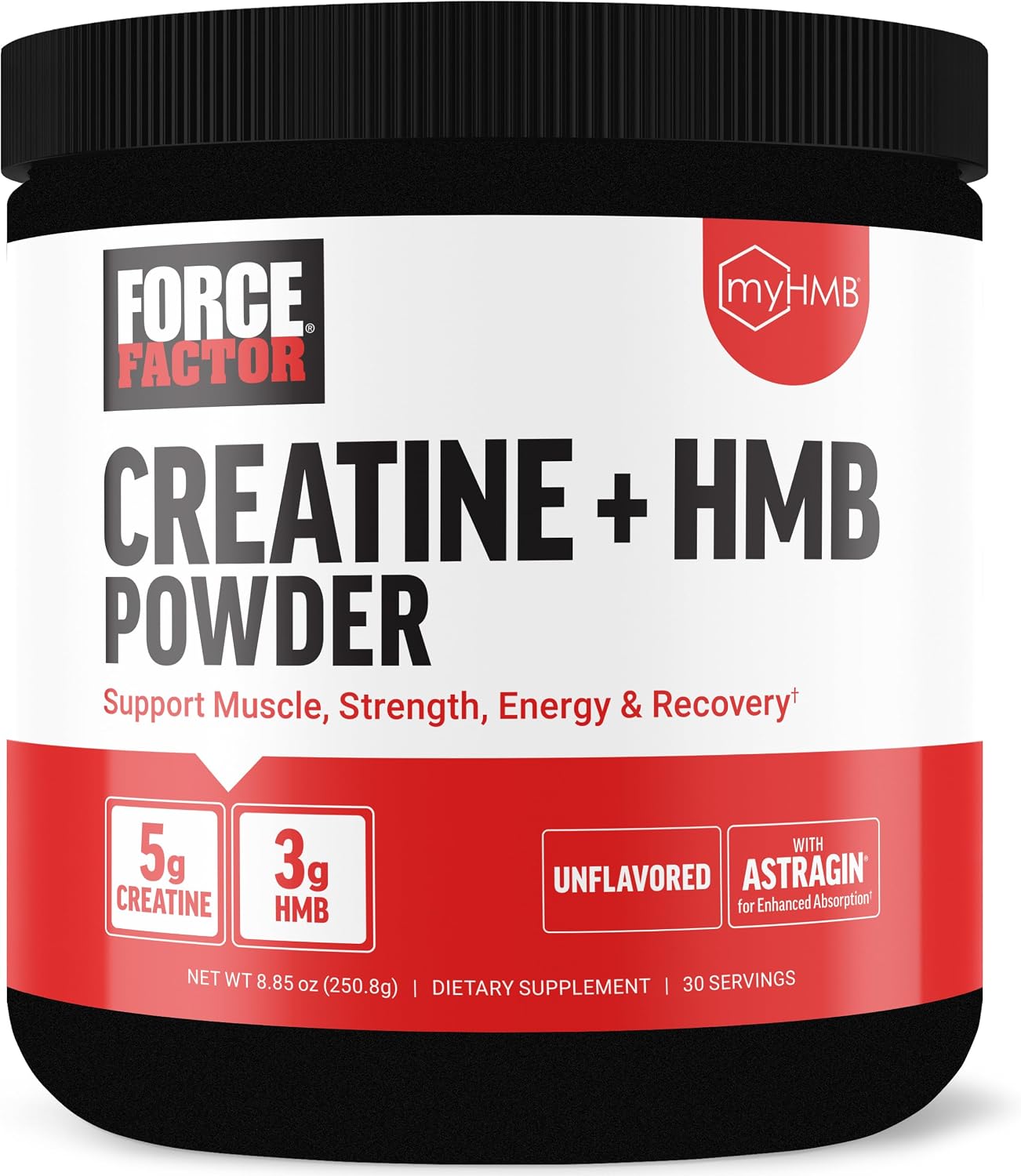 پودر کراتین و HMB Force Factor مدل Creatine HMB، 5 گرم کراتین، 3 گرم myHMB، 30 وعده، بدون طعم