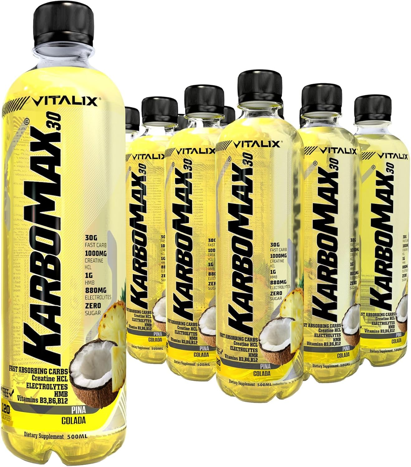نوشیدنی کربوهیدرات و HMB Vitalix مدل KarboMax 30، 500 میلی‌لیتر، 12 بسته، طعم پیناکولادا